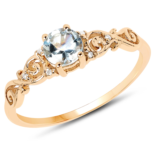 0.47 Carat Genuine Aquamarine and White Diamond 14K Yellow Gold Ring