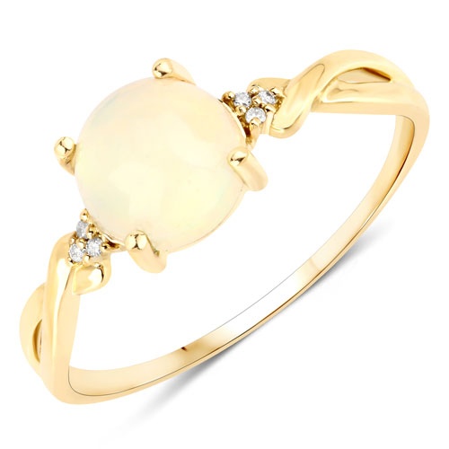 0.67 Carat Genuine Ethiopian Opal and White Diamond 14K Yellow Gold Ring