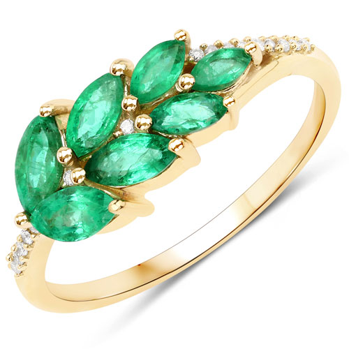 Emerald-0.68 Carat Genuine Zambian Emerald and White Diamond 14K Yellow Gold Ring