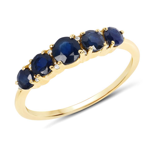 Sapphire-1.05 Carat Genuine Blue Sapphire and White Diamond 14K Yellow Gold Ring