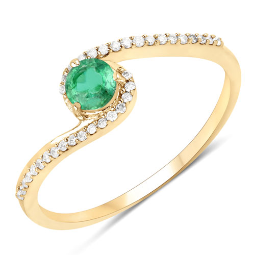 Emerald-0.33 Carat Genuine Zambian Emerald and White Diamond 14K Yellow Gold Ring