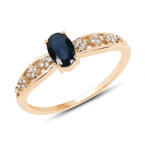 Sapphire-0.56 Carat Genuine Blue Sapphire and White Diamond 14K Yellow Gold Ring