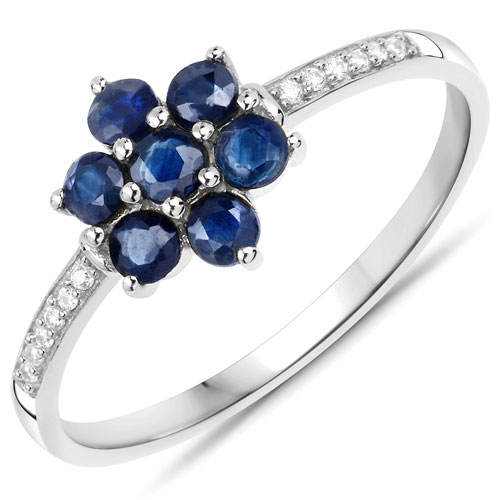 Sapphire-0.59 Carat Genuine Blue Sapphire and White Diamond 14K White Gold Ring