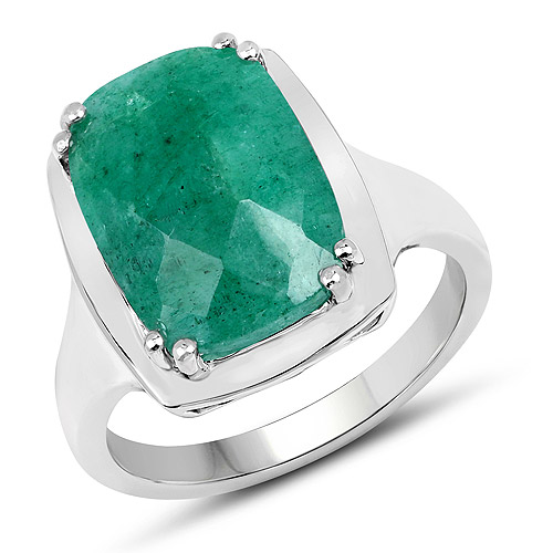 Emerald-5.70 Carat Dyed Emerald .925 Sterling Silver Ring