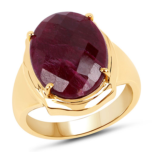 Ruby-14K Yellow Gold Plated 10.80 Carat Dyed Ruby .925 Sterling Silver Ring