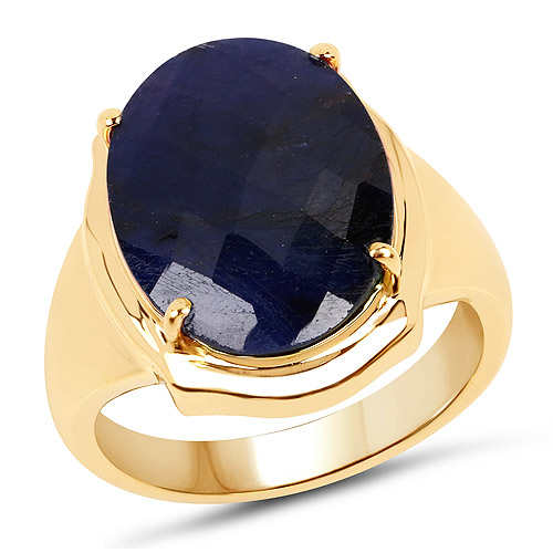 Sapphire-14K Yellow Gold Plated 10.10 Carat Dyed Sapphire .925 Sterling Silver Ring