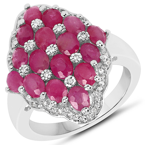 Ruby-3.80 Carat Ruby and White Zircon .925 Sterling Silver Ring
