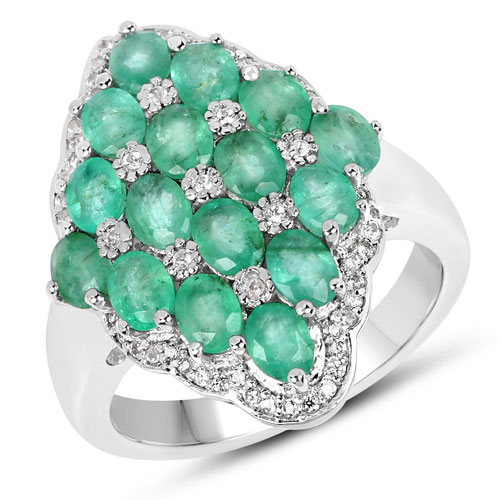 Emerald-2.68 Carat Genuine Zambian Emerald and White Zircon .925 Sterling Silver Ring