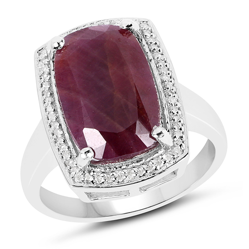 Ruby-7.16 Carat Genuine Ruby And White Diamond .925 Sterling Silver Ring