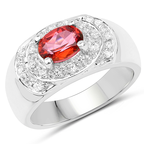 Rings-1.37 Carat Genuine Pink Topaz and White Cubic Zirconia .925 Sterling Silver Ring
