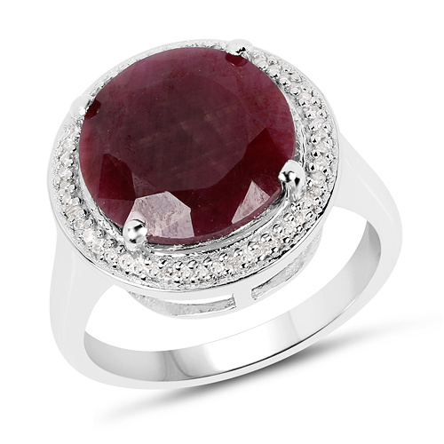 Ruby-8.35 Carat Genuine Ruby And White Diamond .925 Sterling Silver Ring