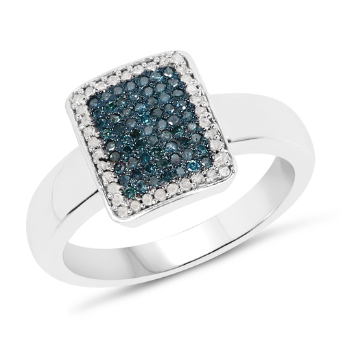 Diamond-0.52 Carat Genuine Blue Diamond and White Diamond .925 Sterling Silver Ring
