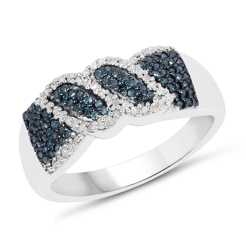 Diamond-0.67 Carat Genuine Blue Diamond and White Diamond .925 Sterling Silver Ring