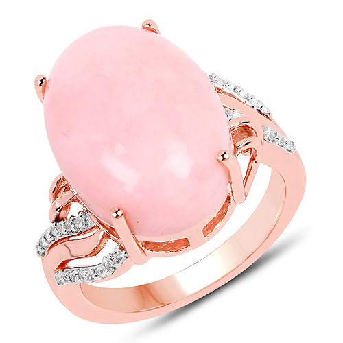 Opal-14K Rose Gold Plated 11.14 Carat Genuine Pink Opal and White Topaz .925 Sterling Silver Ring