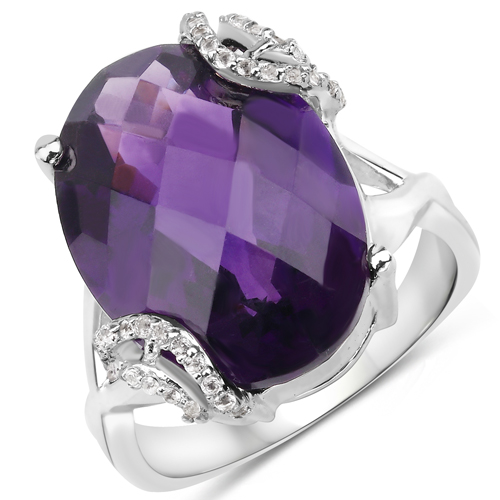 Amethyst-10.44 Carat Genuine Amethyst and White Topaz .925 Sterling Silver Ring