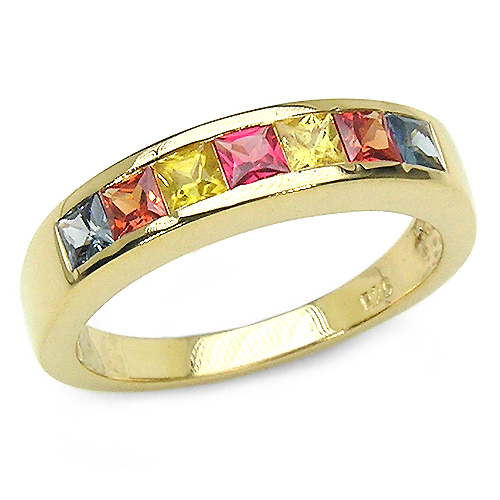 Sapphire-14K Yellow Gold Plated 1.26 Carat Genuine Multi Sapphire .925 Sterling Silver Ring
