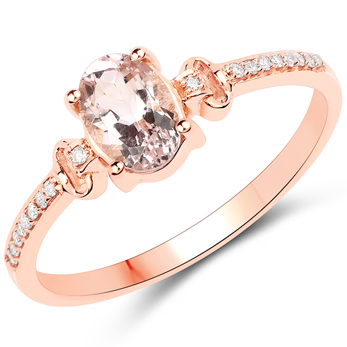 Rings-0.75 Carat Genuine Morganite and White Diamond 18K Rose Gold Ring