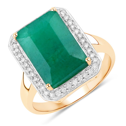 Emerald-5.71 Carat Dyed Emerald and White Diamond 14K Yellow Gold Ring