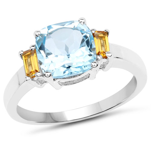 Rings-2.50 Carat Genuine Blue Topaz and Citrine .925 Sterling Silver Ring