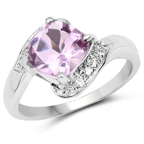 Amethyst-2.24 Carat Genuine Pink Amethyst and White Topaz .925 Sterling Silver Ring