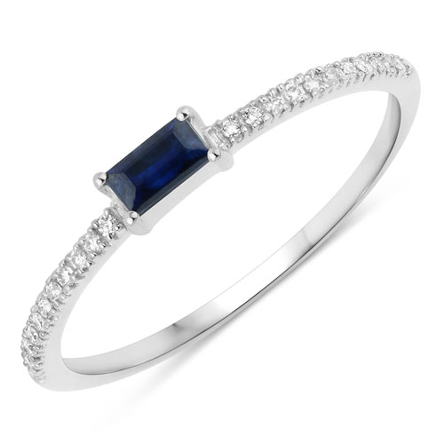 Sapphire-0.19 Carat Genuine Blue Sapphire and White Diamond 14K White Gold Ring