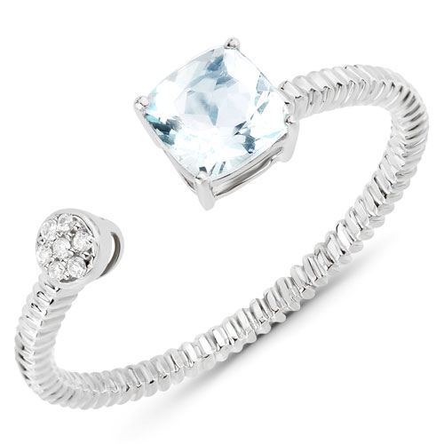 Rings-0.52 Carat Genuine Aquamarine and White Diamond 14K White Gold Ring