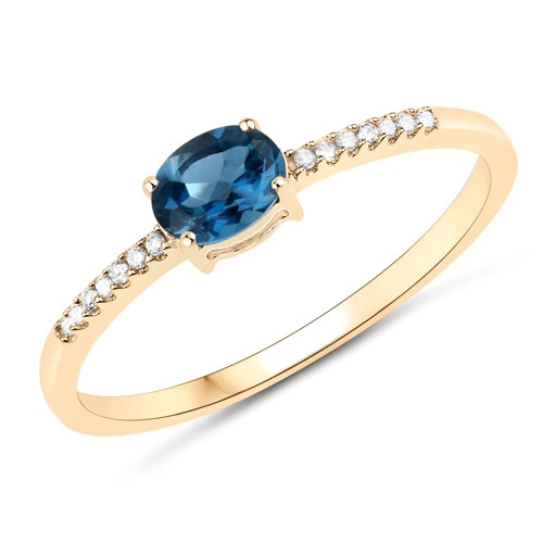 Rings-0.44 Carat Genuine London Blue Topaz and White Diamond 14K Yellow Gold Ring