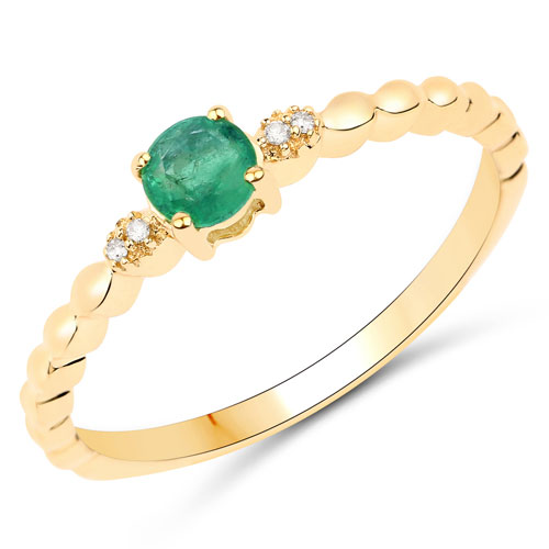 Emerald-0.24 Carat Genuine Zambian Emerald and White Diamond 14K Yellow Gold Ring
