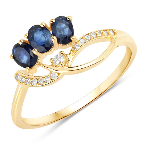 Sapphire-0.65 Carat Genuine Blue Sapphire and White Diamond 14K Yellow Gold Ring