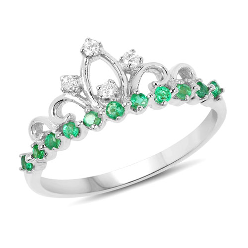 Emerald-0.28 Carat Genuine Zambian Emerald and White Diamond 14K White Gold Ring