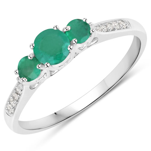 Emerald-0.48 Carat Genuine Zambian Emerald and White Diamond 14K White Gold Ring