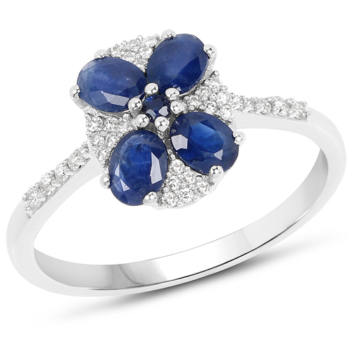 Sapphire-1.04 Carat Genuine Blue Sapphire and White Diamond 14K White Gold Ring