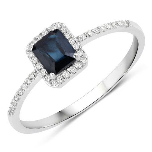 Sapphire-0.60 Carat Genuine Blue Sapphire and White Diamond 14K White Gold Ring