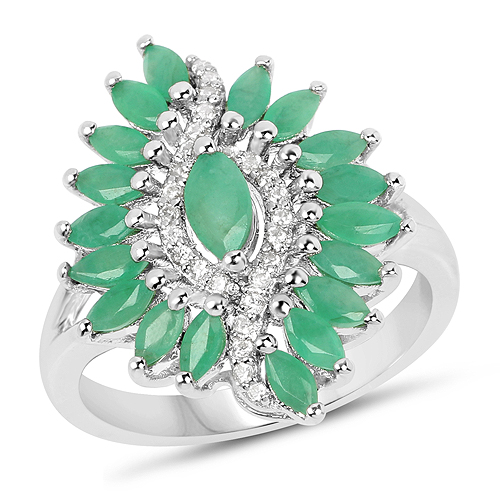 Emerald-1.63 Carat Genuine Emerald and White Zircon .925 Sterling Silver Ring