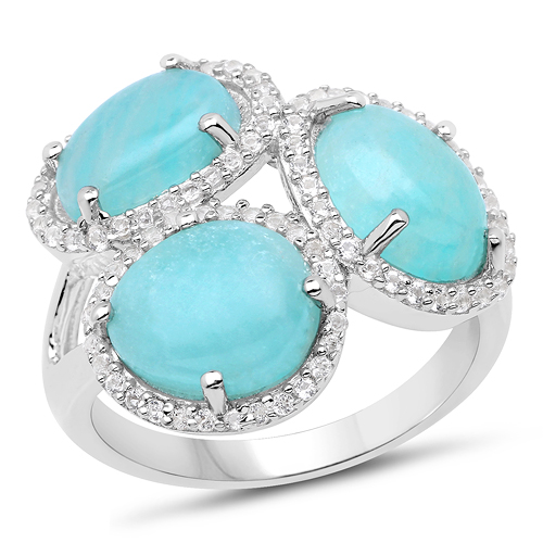 5.30 Carat Genuine Amazonite And White Topaz .925 Sterling Silver Ring