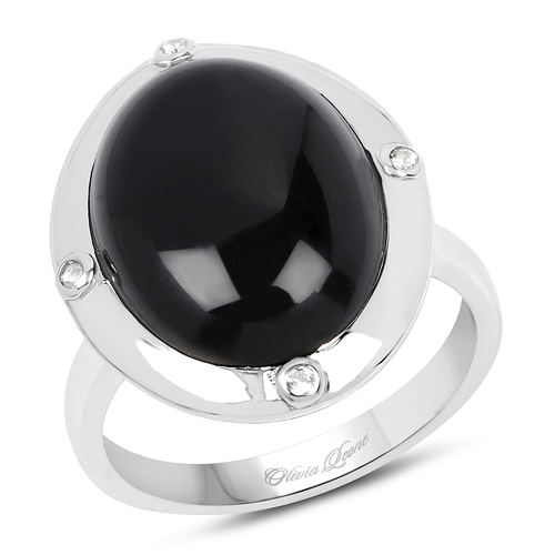 Rings-6.80 Carat Genuine Black Onyx And White Topaz .925 Sterling Silver Ring
