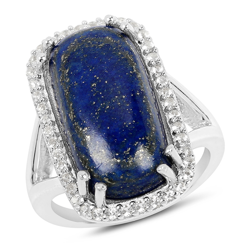 10.29 Carat Genuine Lapis And White Topaz .925 Sterling Silver Ring