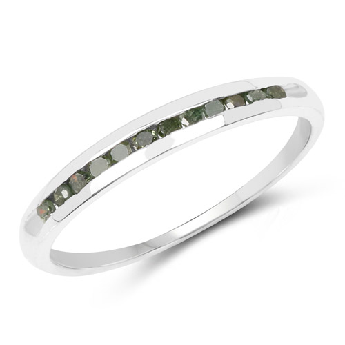 Diamond-0.18 Carat Genuine Green Diamond .925 Sterling Silver Ring