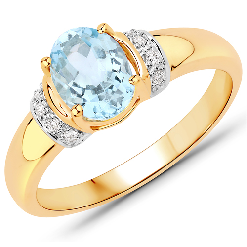 Rings-1.09 Carat Genuine Aquamarine and White Diamond 14K Yellow Gold Ring