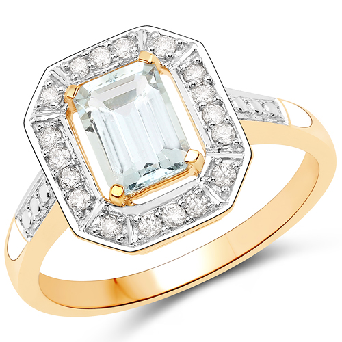 Rings-0.98 Carat Genuine Aquamarine and White Diamond 14K Yellow Gold Ring