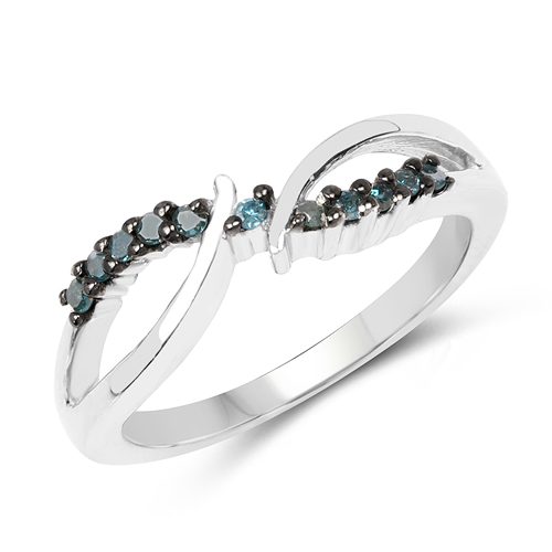 Diamond-0.13 Carat Genuine Blue Diamond .925 Sterling Silver Ring
