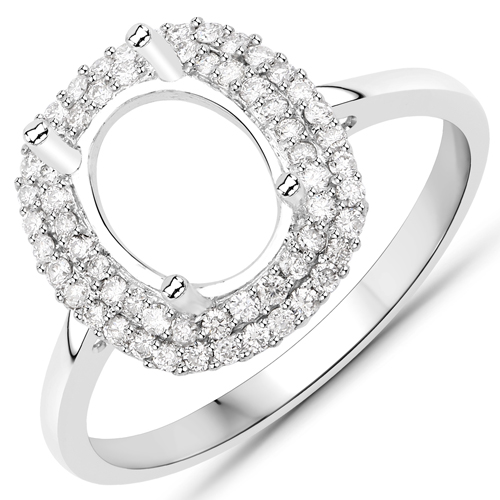 Diamond-0.28 Carat Genuine White Diamond 14K White Gold Semi Mount Ring - holds 9x7mm Oval Gemstone