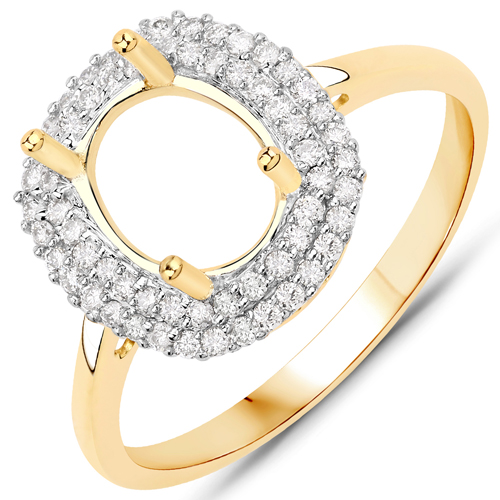 Diamond-0.28 Carat Genuine White Diamond 14K Yellow Gold Semi Mount Ring - holds 9x7mm Oval Gemstone