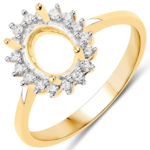 Diamond-0.19 Carat Genuine White Diamond 14K Yellow Gold Semi Mount Ring - holds 8x6mm Oval Gemstone