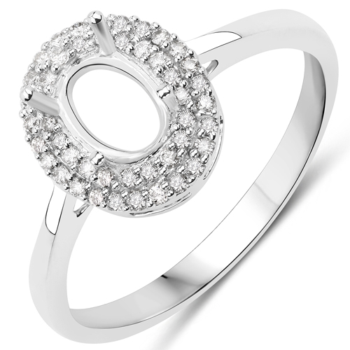 Diamond-0.16 Carat Genuine White Diamond 14K White Gold Semi Mount Ring - holds 7x5mm Oval Gemstone