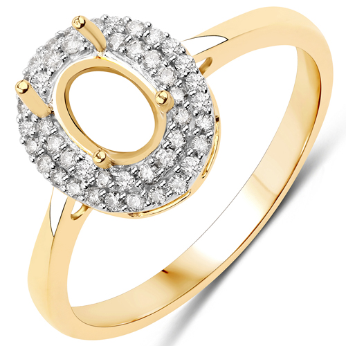 Diamond-0.16 Carat Genuine White Diamond 14K Yellow Gold Semi Mount Ring - holds 7x5mm Oval Gemstone