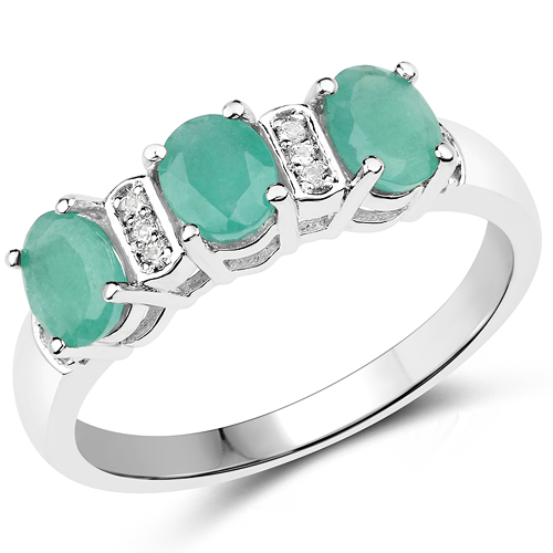 0.90 Carat Genuine Emerald and White Topaz .925 Sterling Silver Ring