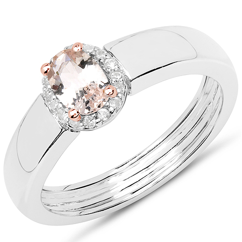 Rings-0.53 Carat Genuine Morganite and White Zircon .925 Sterling Silver Ring