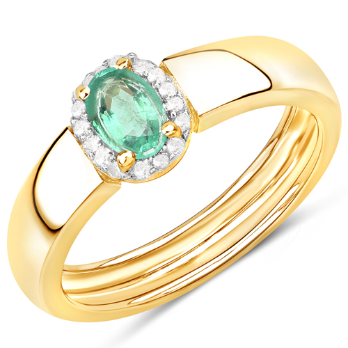 Emerald-0.54 Carat Genuine Zambian Emerald and White Zircon .925 Sterling Silver Ring