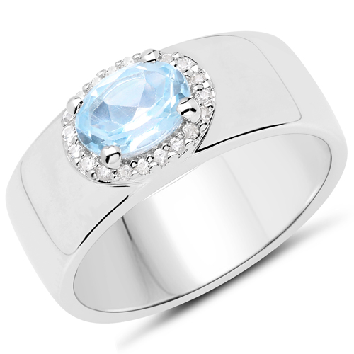 Rings-1.07 Carat Genuine Blue Topaz and White Topaz .925 Sterling Silver Ring